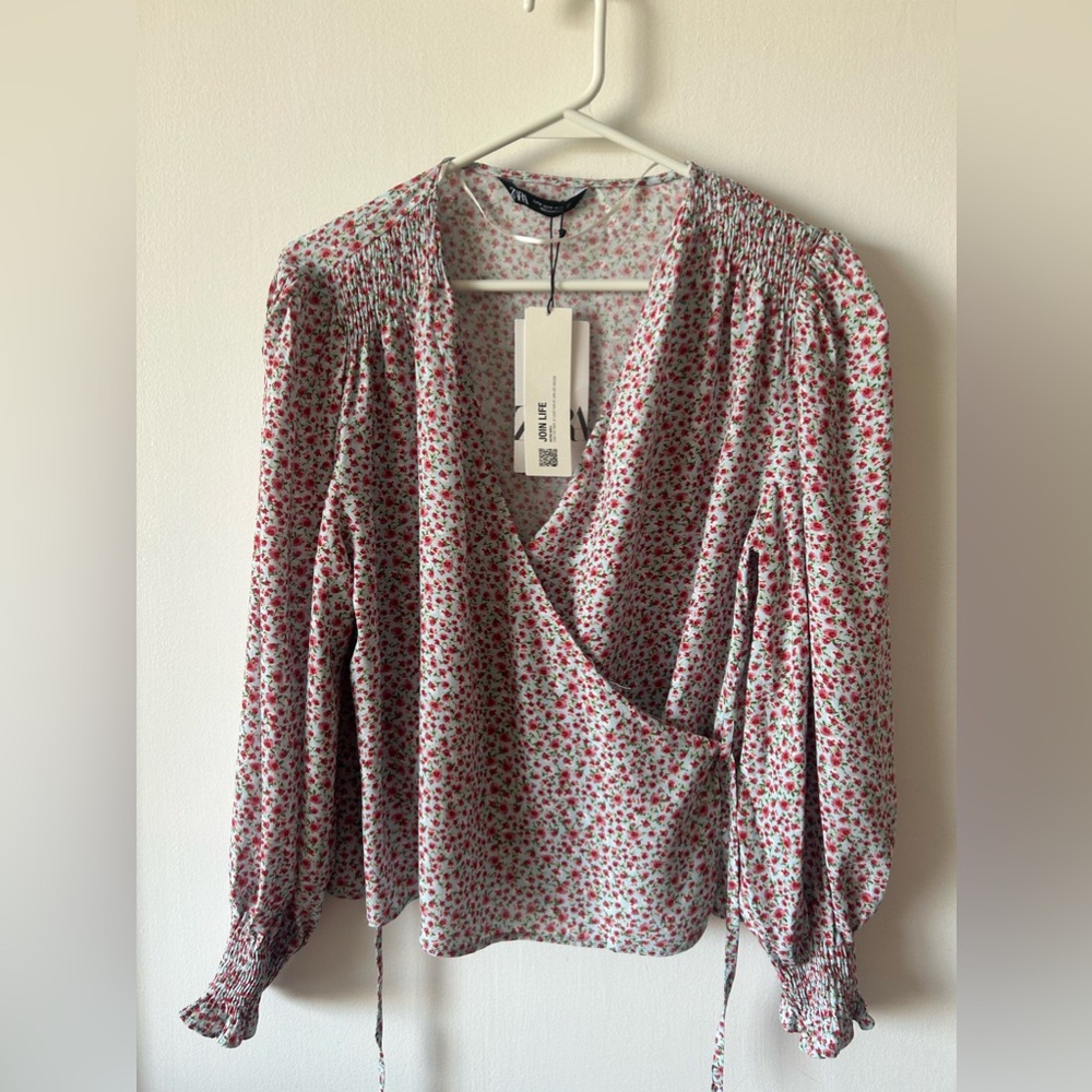 NWT - ZARA Wrap Up Crossover Floral Blouse